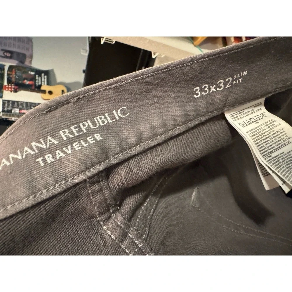 Banana Republic Pants Mens 33x32 Gray Traveler Slim Stretch Chino Casual (Y1)